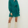 Online Oasis Long Sleeve Organza Mini Shirt Dress Green
