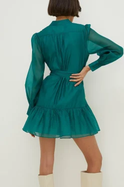 Online Oasis Long Sleeve Organza Mini Shirt Dress Green