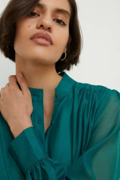 Online Oasis Long Sleeve Organza Mini Shirt Dress Green