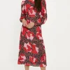 Hot Oasis Long Sleeve Printed Midi Tea Dress Multi