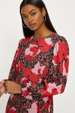 Discount Oasis Long Sleeve Printed Skater Dress Multi