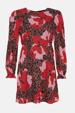 Discount Oasis Long Sleeve Printed Skater Dress Multi