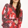 Hot Oasis Long Sleeve Printed Tea Blouse Multi