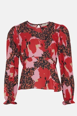 Hot Oasis Long Sleeve Printed Tea Blouse Multi