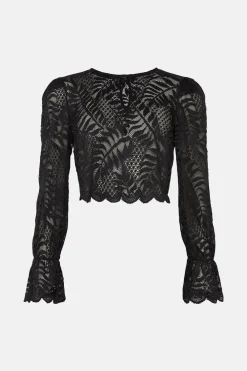 New Oasis Long Sleeved Delicate Lace Top Black