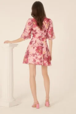 Online Oasis Lyanna Floral Organza Keyhole Mini Dress Pink