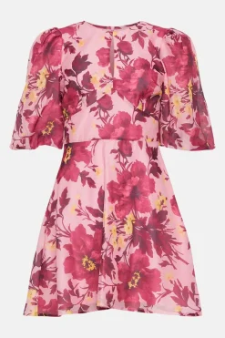 Online Oasis Lyanna Floral Organza Keyhole Mini Dress Pink
