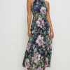 Discount Oasis Lyanna Satin Burnout Halter Neck Dress Navy