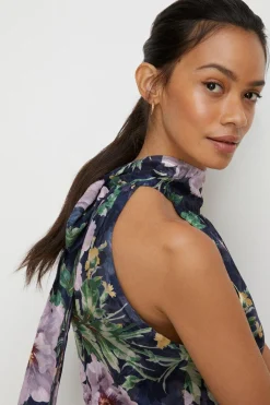 Discount Oasis Lyanna Satin Burnout Halter Neck Dress Navy