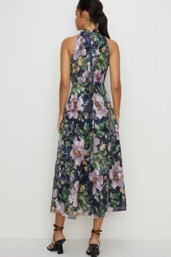 Discount Oasis Lyanna Satin Burnout Halter Neck Dress Navy