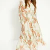 Outlet Oasis Magnolia Floral Lace Balloon Sleeve Midi Dress Ivory