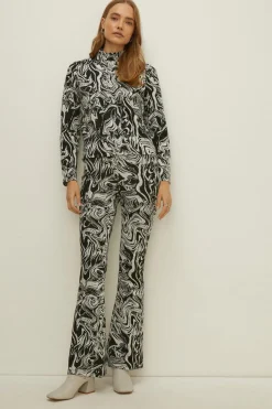 Best Oasis Marble Jacquard Flared Trousers Mono