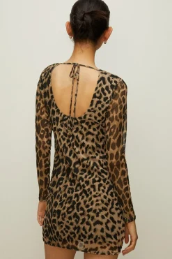 Discount Oasis Mesh Tie Back Mini Dress Animal