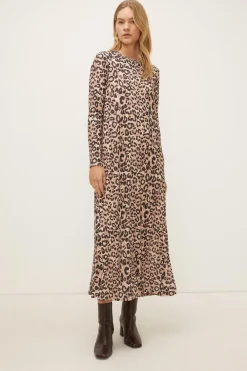 Fashion Oasis Mesh Trapeze Long Sleeve Midaxi Dress Animal