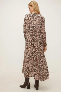 Fashion Oasis Mesh Trapeze Long Sleeve Midaxi Dress Animal