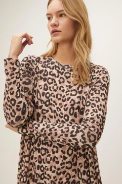 Fashion Oasis Mesh Trapeze Long Sleeve Midaxi Dress Animal