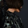 Hot Oasis Metallic Check Shirred High Neck Blouse Black