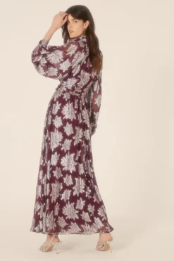 Sale Oasis Metallic Chiffon Cut Out Maxi Dress Berry