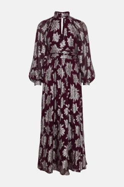 Sale Oasis Metallic Chiffon Cut Out Maxi Dress Berry