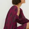 New Oasis Metallic Chiffon Mini Dress Berry