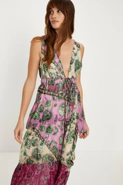 Discount Oasis Metallic Colourful Paisley Tiered Midaxi Dress Purple