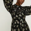 New Oasis Metallic Floral Jacquard Lace Trim Skater Dress Black