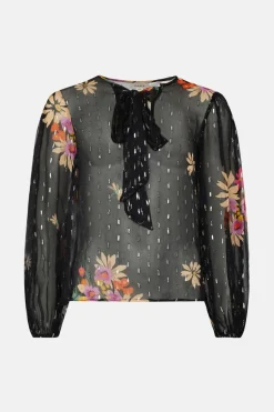 Best Oasis Metallic Floral Pussybow Blouse Black