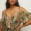 Discount Oasis Metallic Frill Cold Shoulder Midi Dress Multi