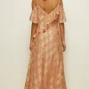 New Oasis Metallic Frill Cold Shoulder Midi Dress Sage