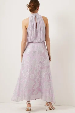 Fashion Oasis Metallic Halter Neck Midi Dress Lilac