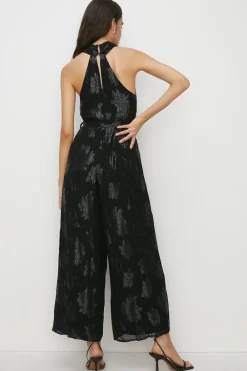 Best Oasis Metallic Halterneck Belted Jumpsuit Black