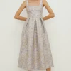 Fashion Oasis Metallic Jacquard Full Skirted Midi Dress Gold