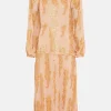 New Oasis Metallic Jacquard Volume Sleeve Midi Dress Blush