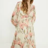 Discount Oasis Metallic Magnolia Twist Front Pleated Midi Dress Ivory