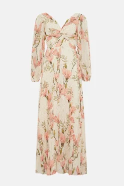 Discount Oasis Metallic Magnolia Twist Front Pleated Midi Dress Ivory
