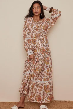 Clearance Oasis Metallic Paisley Maxi Dress Cream