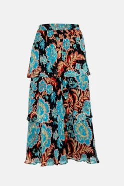 New Oasis Metallic Paisley Print Tiered Skirt Black