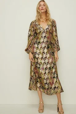 New Oasis Metallic Paisley Printed Strap Back Dress Multi