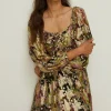 Sale Oasis Metallic Paisley Printed Skater Dress Multi