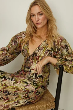 New Oasis Metallic Paisley Printed Strap Back Dress Multi
