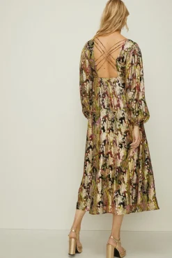 New Oasis Metallic Paisley Printed Strap Back Dress Multi