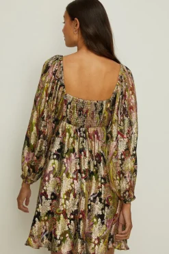 Sale Oasis Metallic Paisley Printed Skater Dress Multi