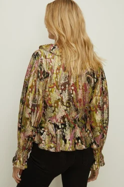Sale Oasis Metallic Paisley Printed Ruffle Blouse Multi