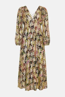 New Oasis Metallic Paisley Printed Strap Back Dress Multi