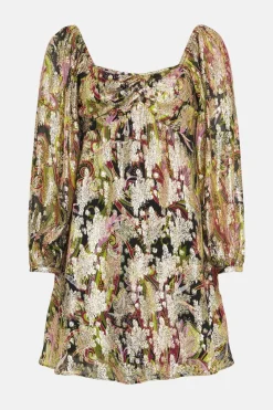 Sale Oasis Metallic Paisley Printed Skater Dress Multi