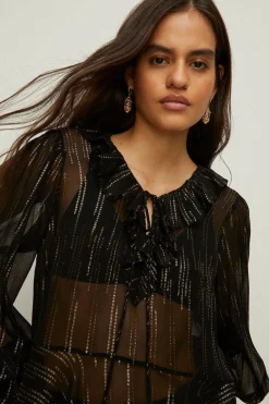 Discount Oasis Metallic Ruffle V Front Blouse Black