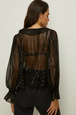Discount Oasis Metallic Ruffle V Front Blouse Black