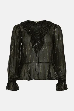 Discount Oasis Metallic Ruffle V Front Blouse Black