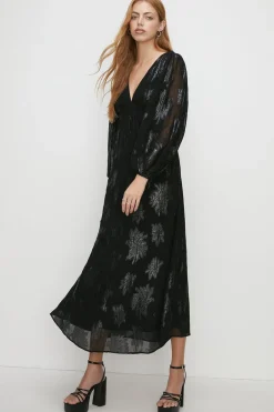 Online Oasis Metallic Strap Back Midi Dress Black