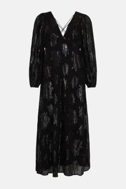 Online Oasis Metallic Strap Back Midi Dress Black